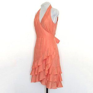 Lauren Ralph Lauren Coral Orange Sleeveless Tiered Linen Midi Dress